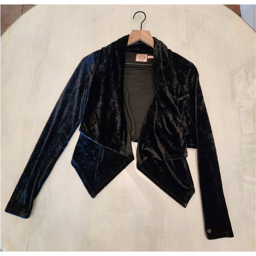 Juicy Couture Crushed Velvet Open Front Jacket Size Small Womens Y2K Black - Picture 7 of 9